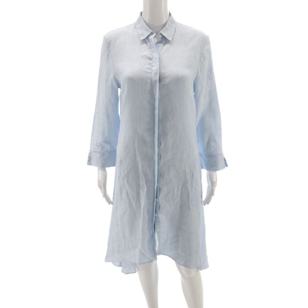Saks Fifth Avenue Women Shirt Dress Light Blue Linen Size XS